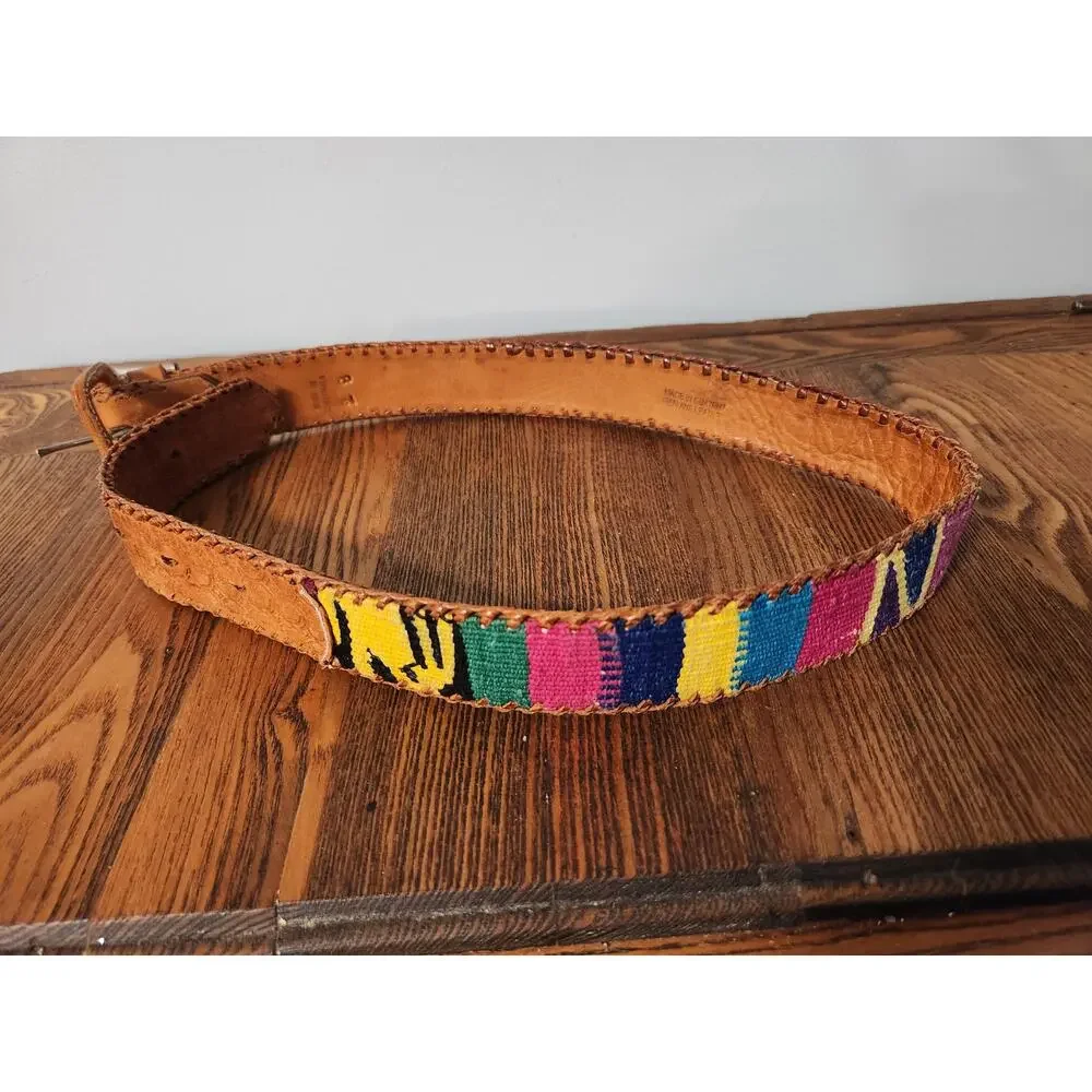 Vintage Handmade Leather Woven Boho Belt Colorful Festival Size 28